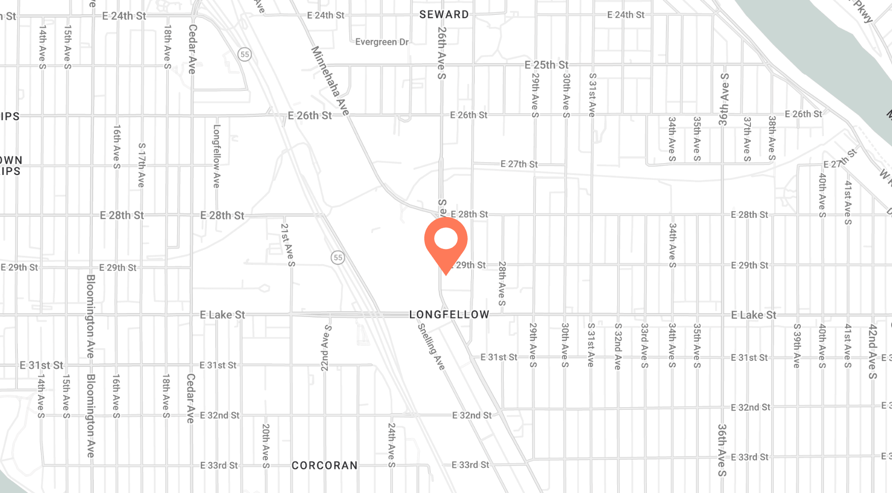 Map showing the Everlake Apartments location in Minneapolis with a highlighted pin
